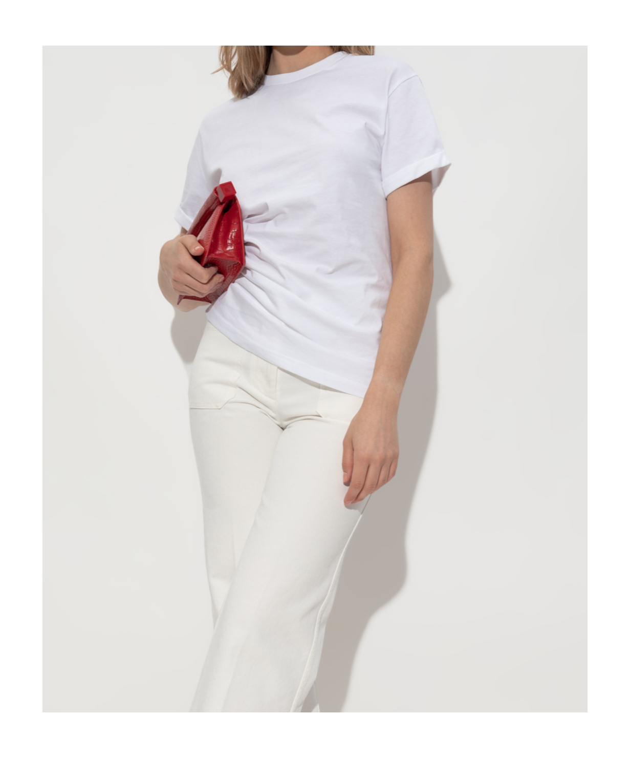 Victoria Beckham Asymmetrical White Cotton T-shirt  In White