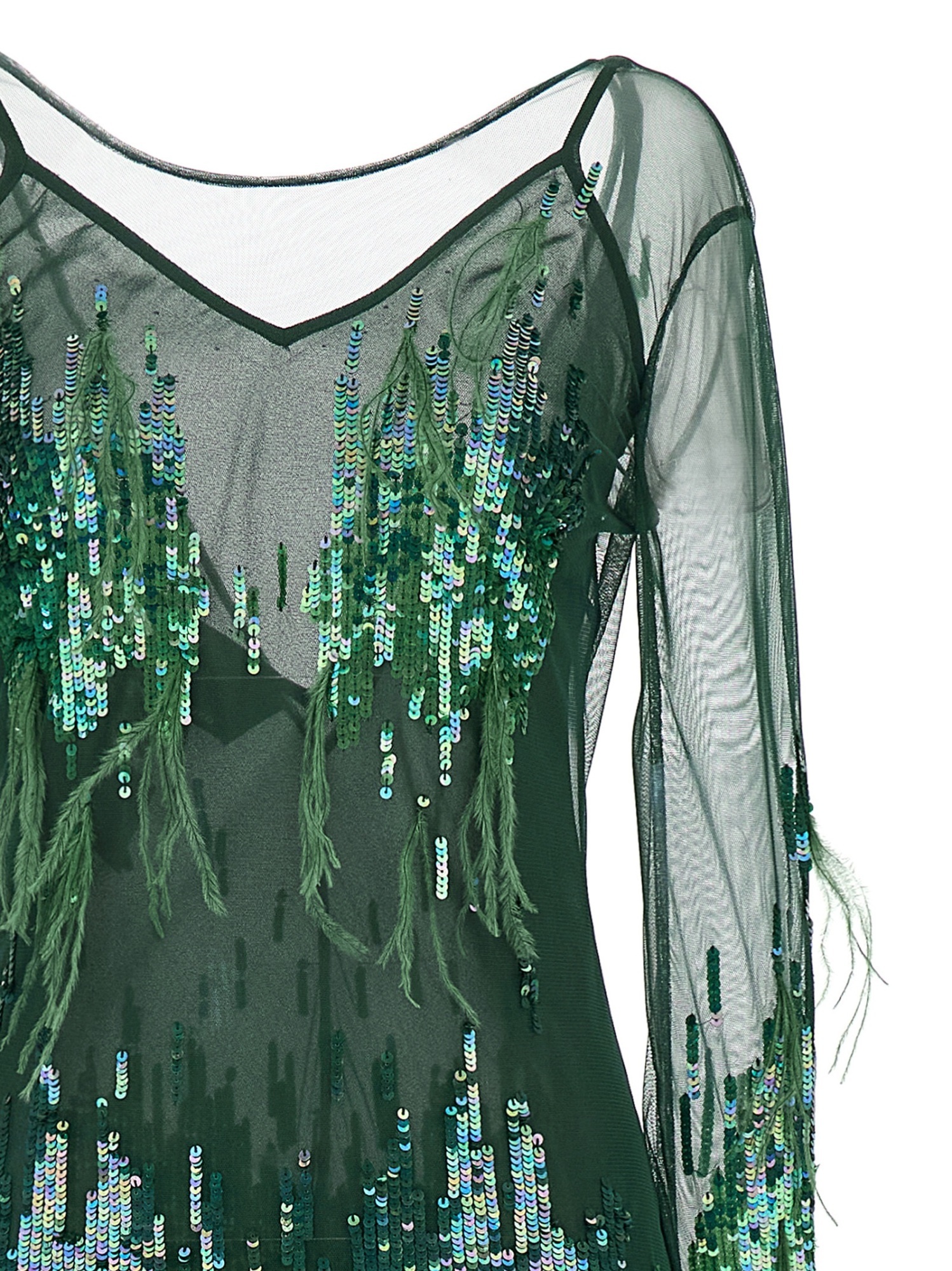 Pinko Dress With Sequins And Feathers In Green
