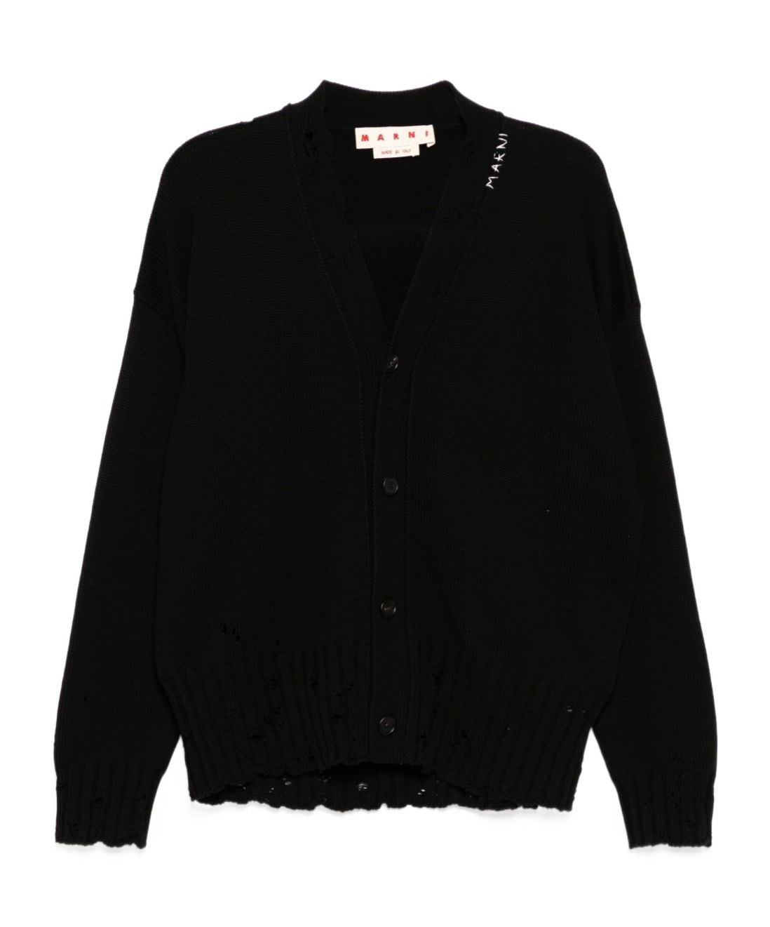 Marni Knitted Cardigan Distressed Long Sleeves Ribbed Hem In Black