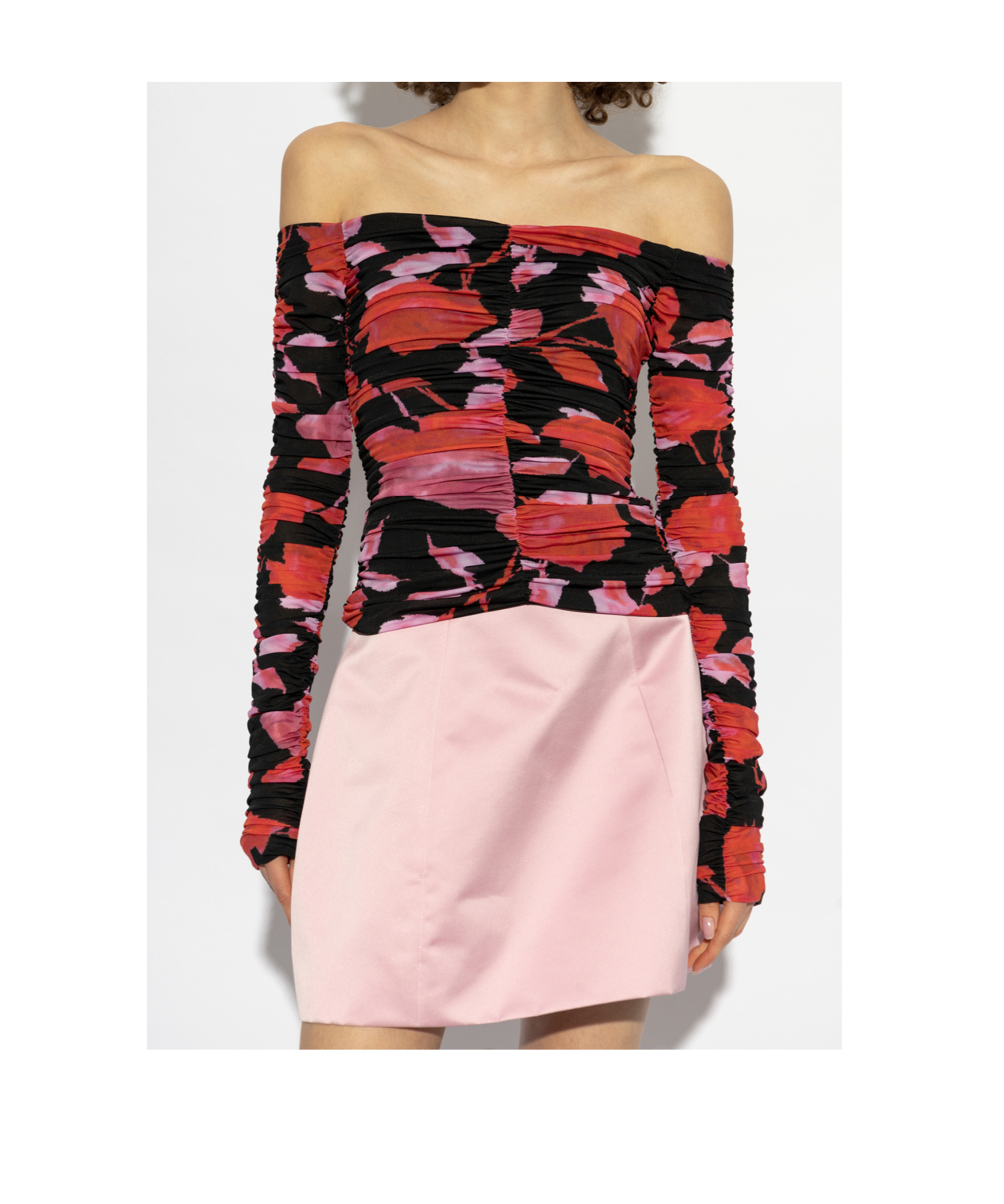Blumarine Printed Off-the-shoulder Stretch-jersey Top In Black