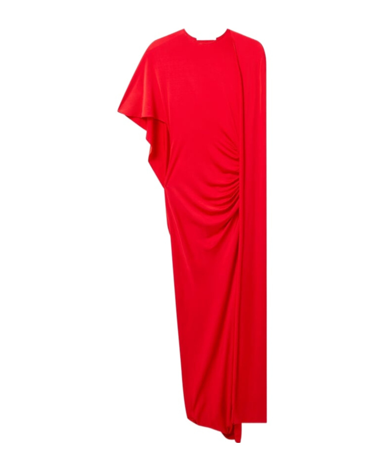 Stella Mccartney Draped Asymmetric Sleeve Gown In Red