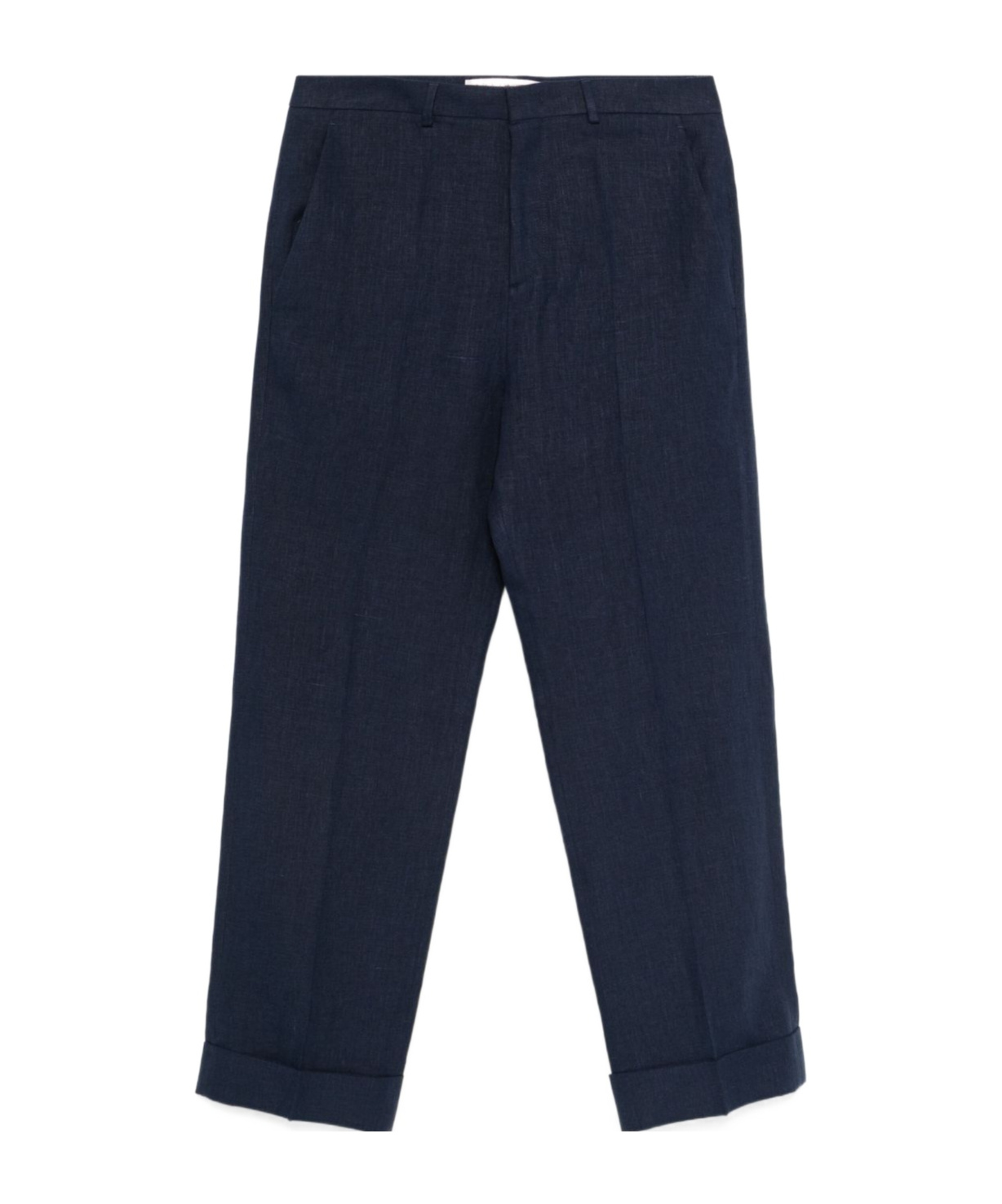 Valentino Tailored Blue Linen Trousers With Concealed Fastening In Black