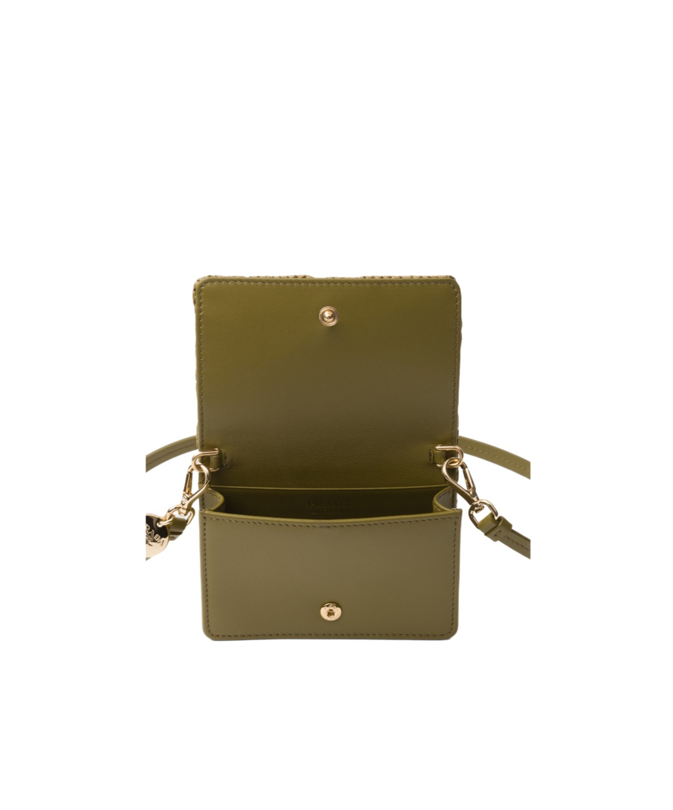 Prada Enamel Triangle Logo Crochet Purse In Olive Green