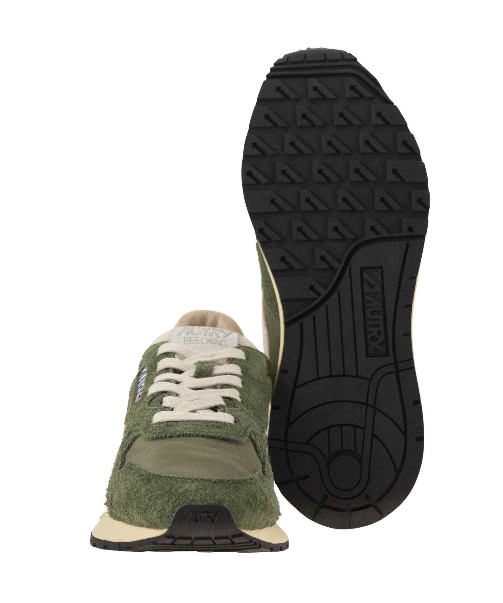 Autry Green And White Suede And Nylon Reelwind Low Sneakers In Green