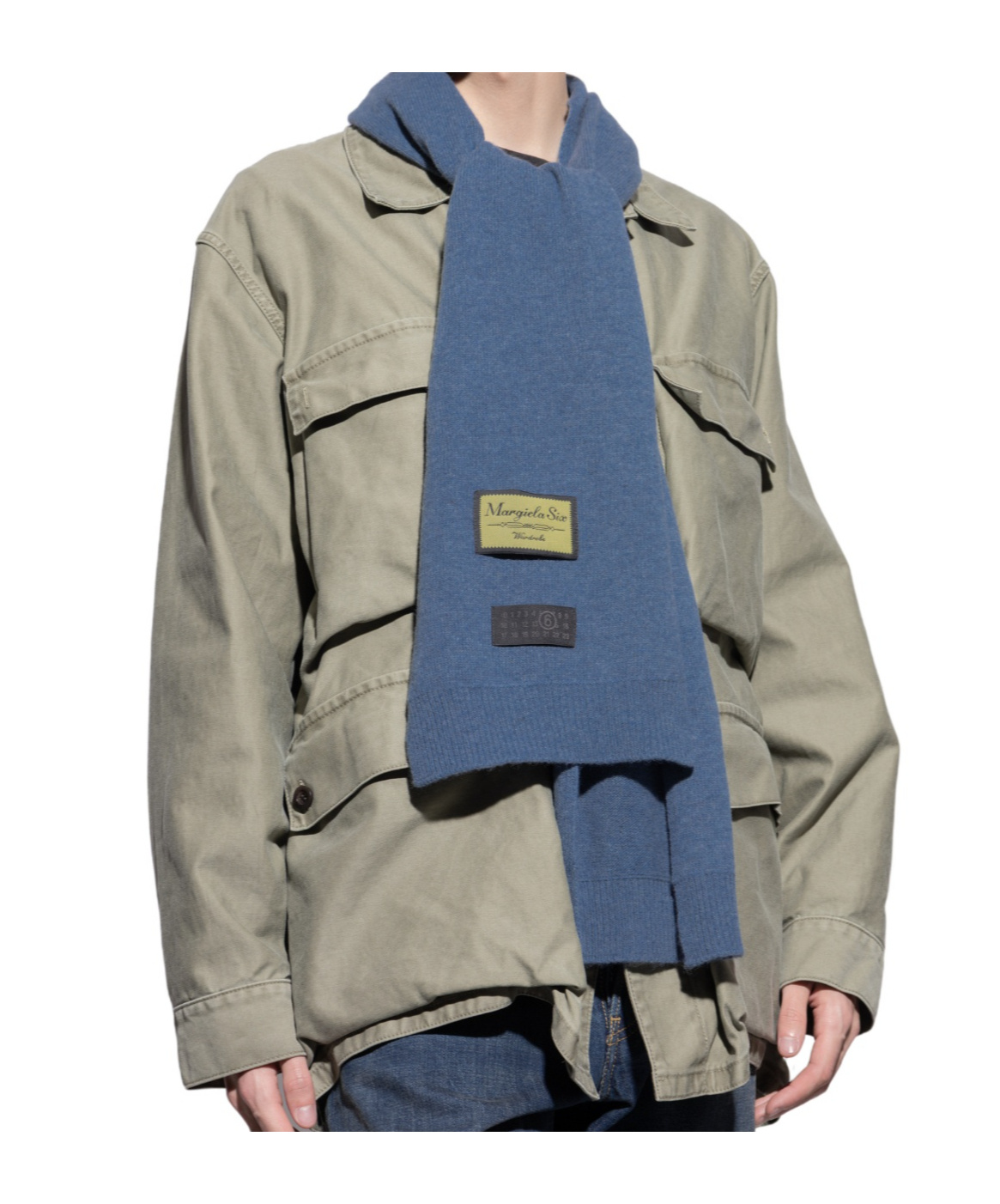 Mm6 Maison Margiela Logo Patch Knitted Scarf In Blue