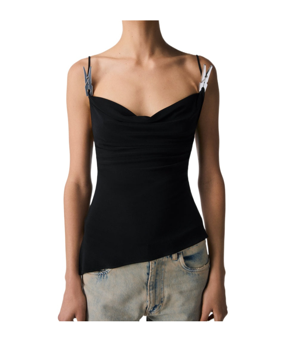 Coperni Draped Neckline Sleeveless Side Slit Top In Black