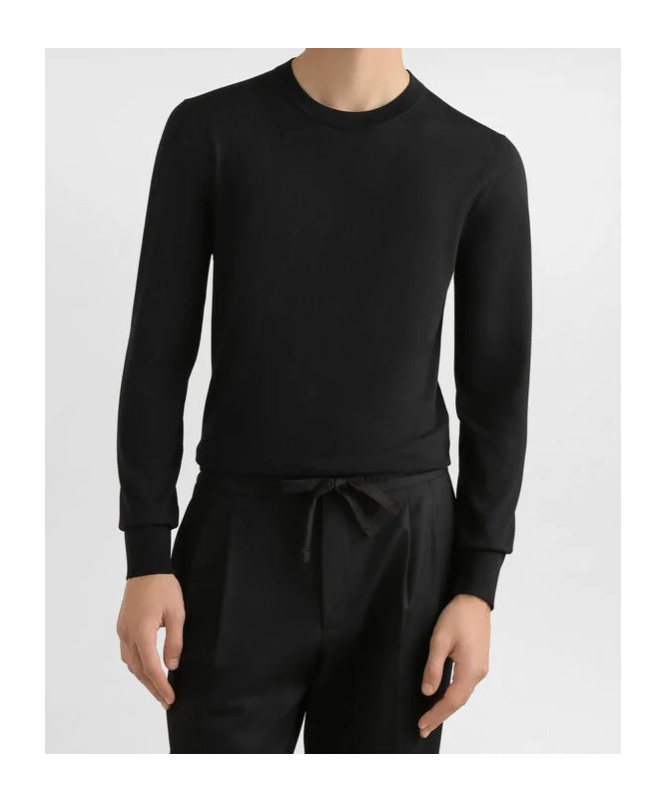 Dolce & Gabbana Men Black Sweater With Tonal Signature Logo In Silk Man In Black