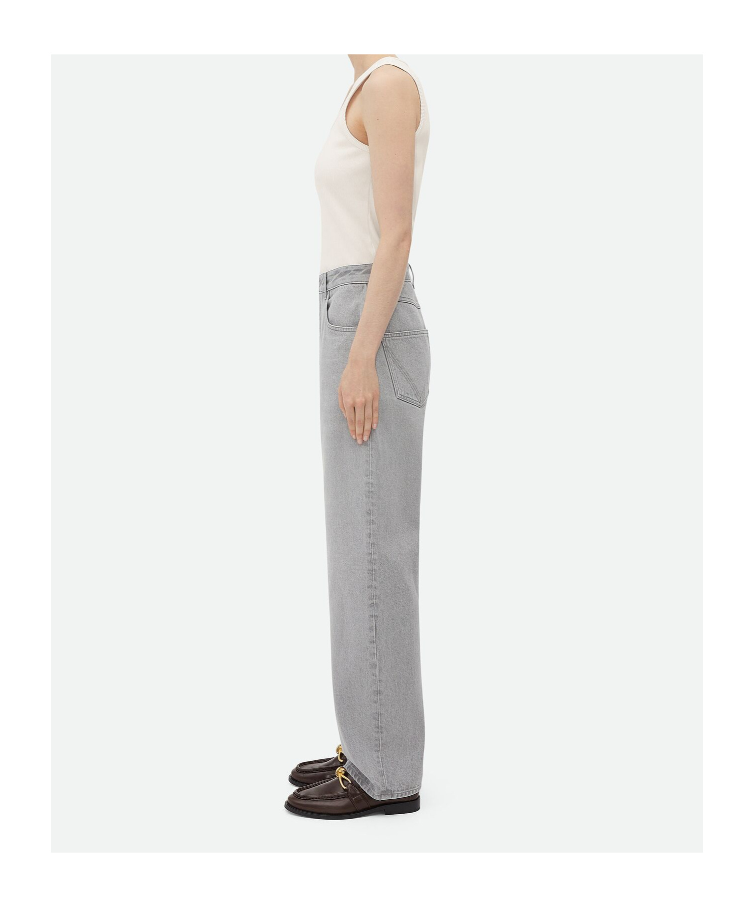 Shop Bottega Veneta Light Grey Washed Rounded Leg Denim In Gray