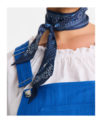 Longchamp Blue Scarf With All-over Bandana Print In Silk Woman
