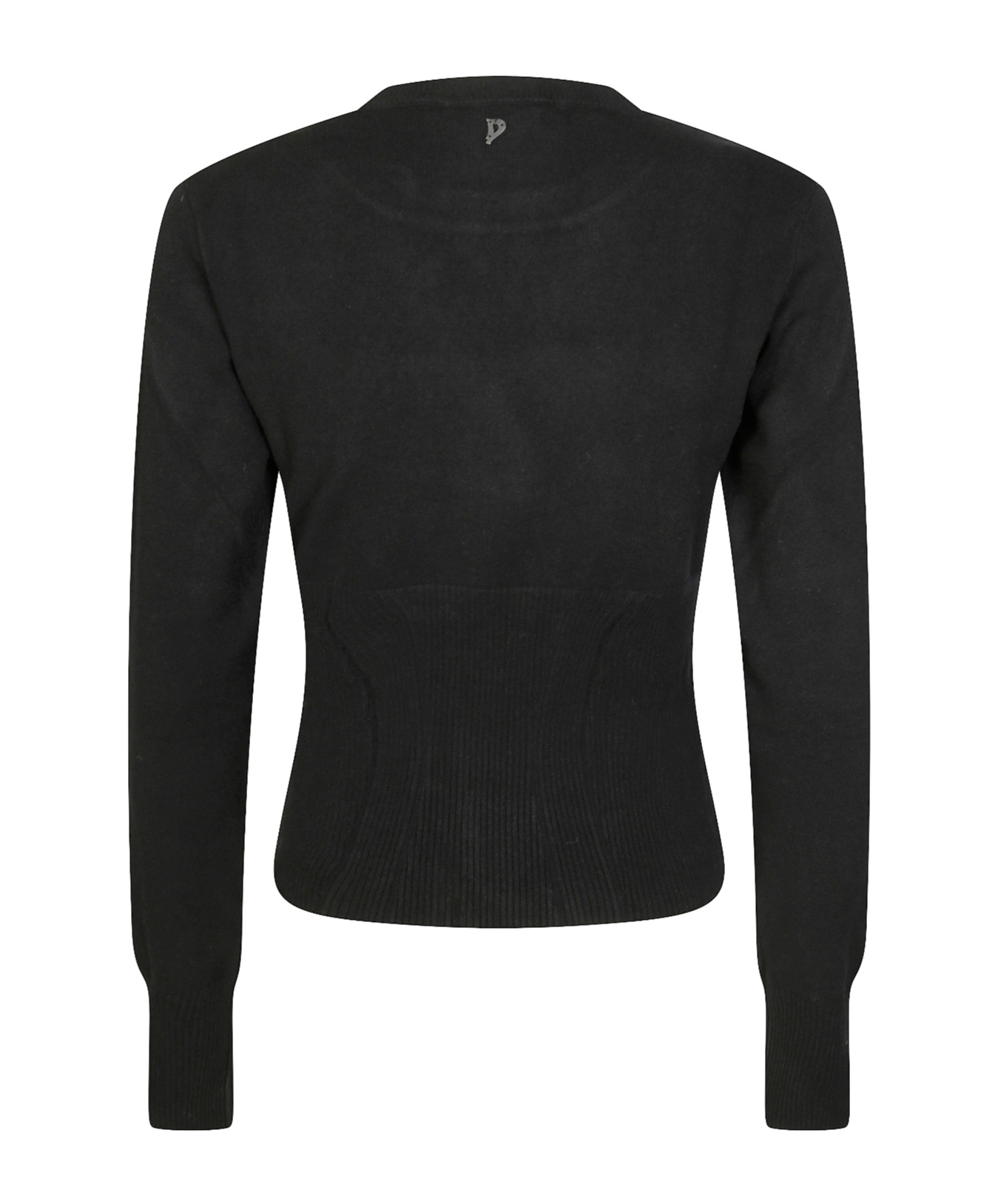 Dondup Fitted Ribbed Knit Sweater With Classic Round Neckline In Black