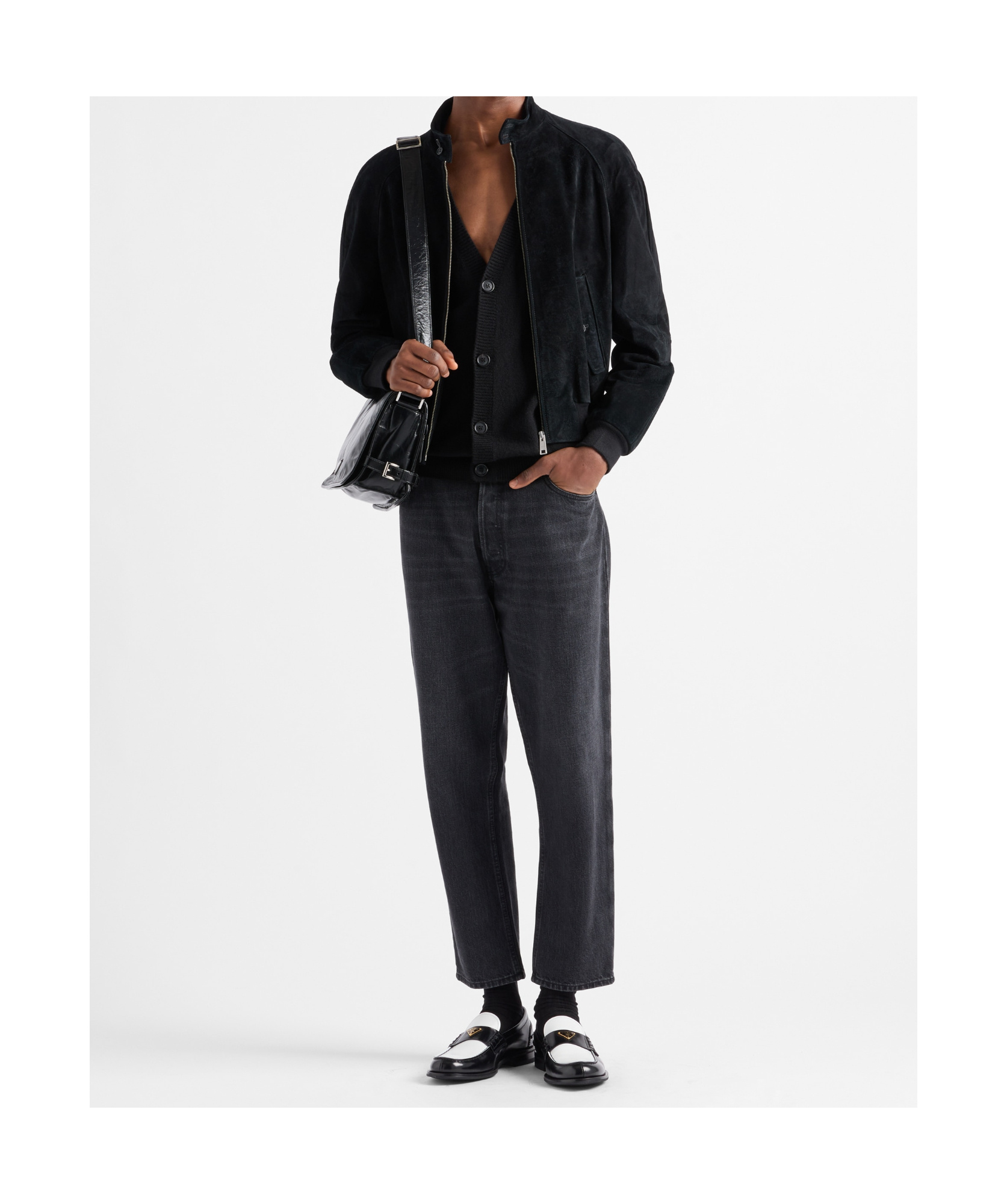 Prada Long-sleeved Leather Jacket In Black