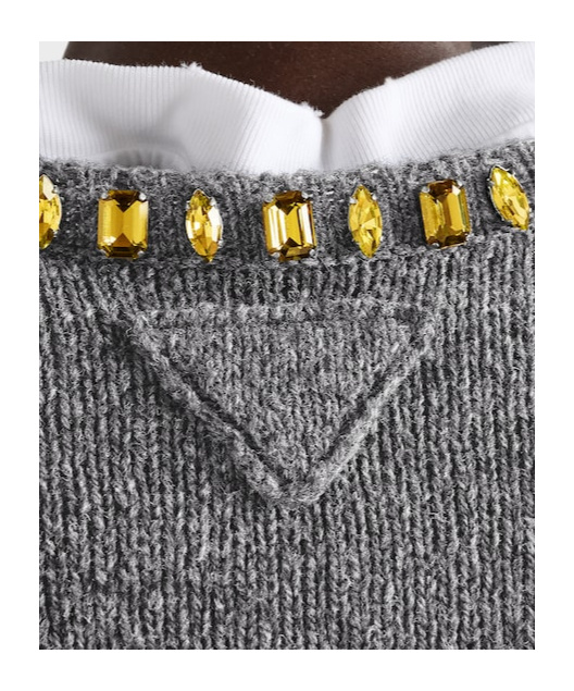 Prada Wool And Cashmere Crew-neck Sweater In Gray