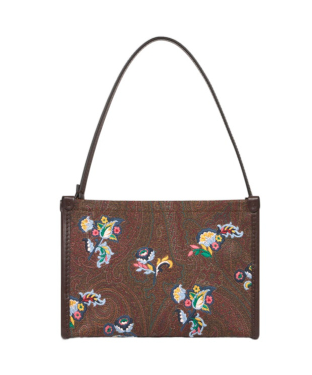 Etro Paisley Jacquard Floral Embroidered Shoulder Bag In Brown