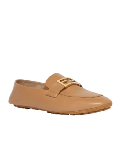 Fendi Baguette Leather Loafers In Nude