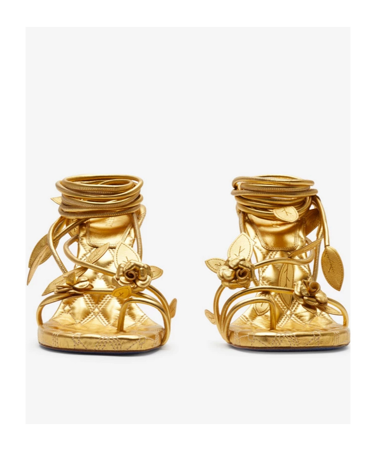 Burberry Ivy Flora Metallic Leather Sandals In Yellow