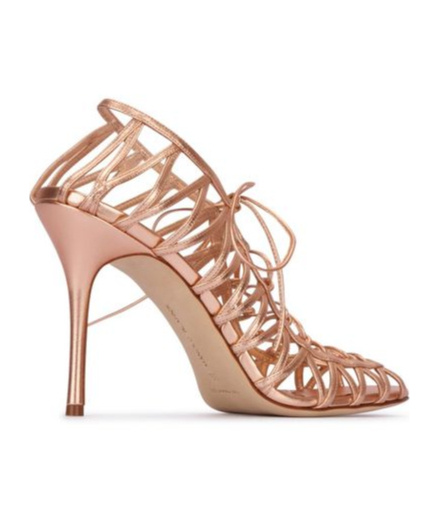 Manolo Blahnik Leather Sandals With Strappy Design And Stiletto Heel In Nude