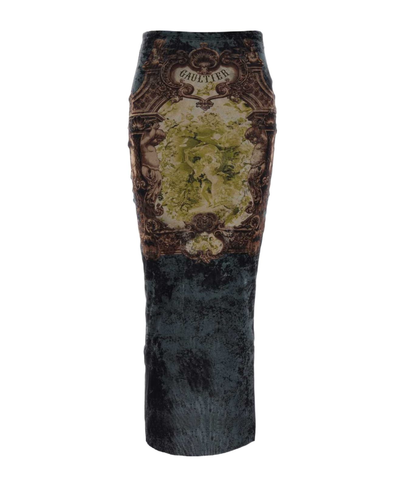 Jean Paul Gaultier Graphic Print Fitted Tulle Skirt In Gray