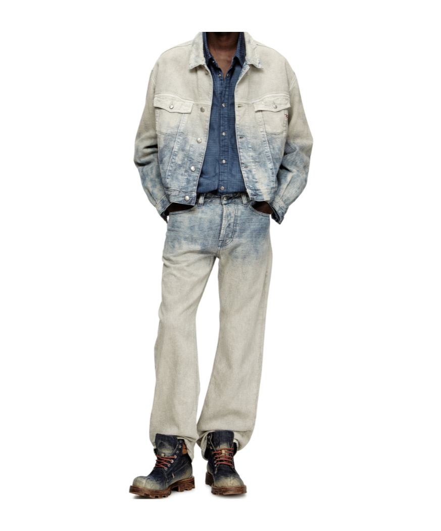 Diesel Trucker Jacket In Prince Of Wales Jacquard Denim In Multi