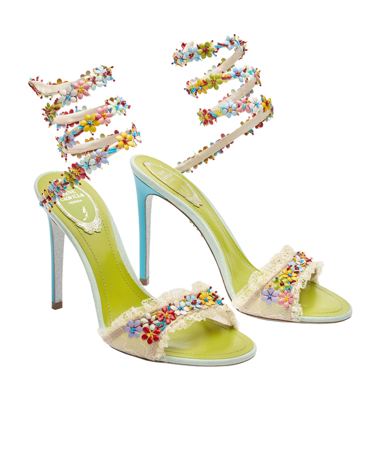 René Caovilla Round-toe High-heeled Sandals In Multi