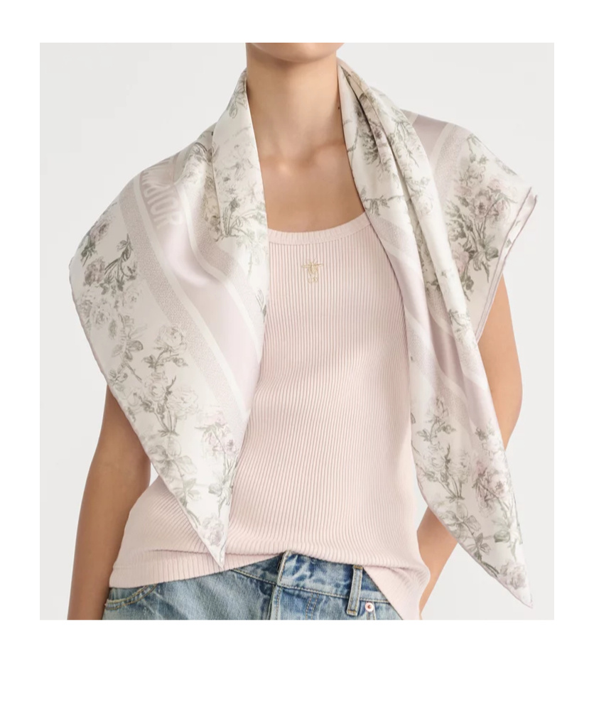 Dior Rosier De 90 Square Scarf In White