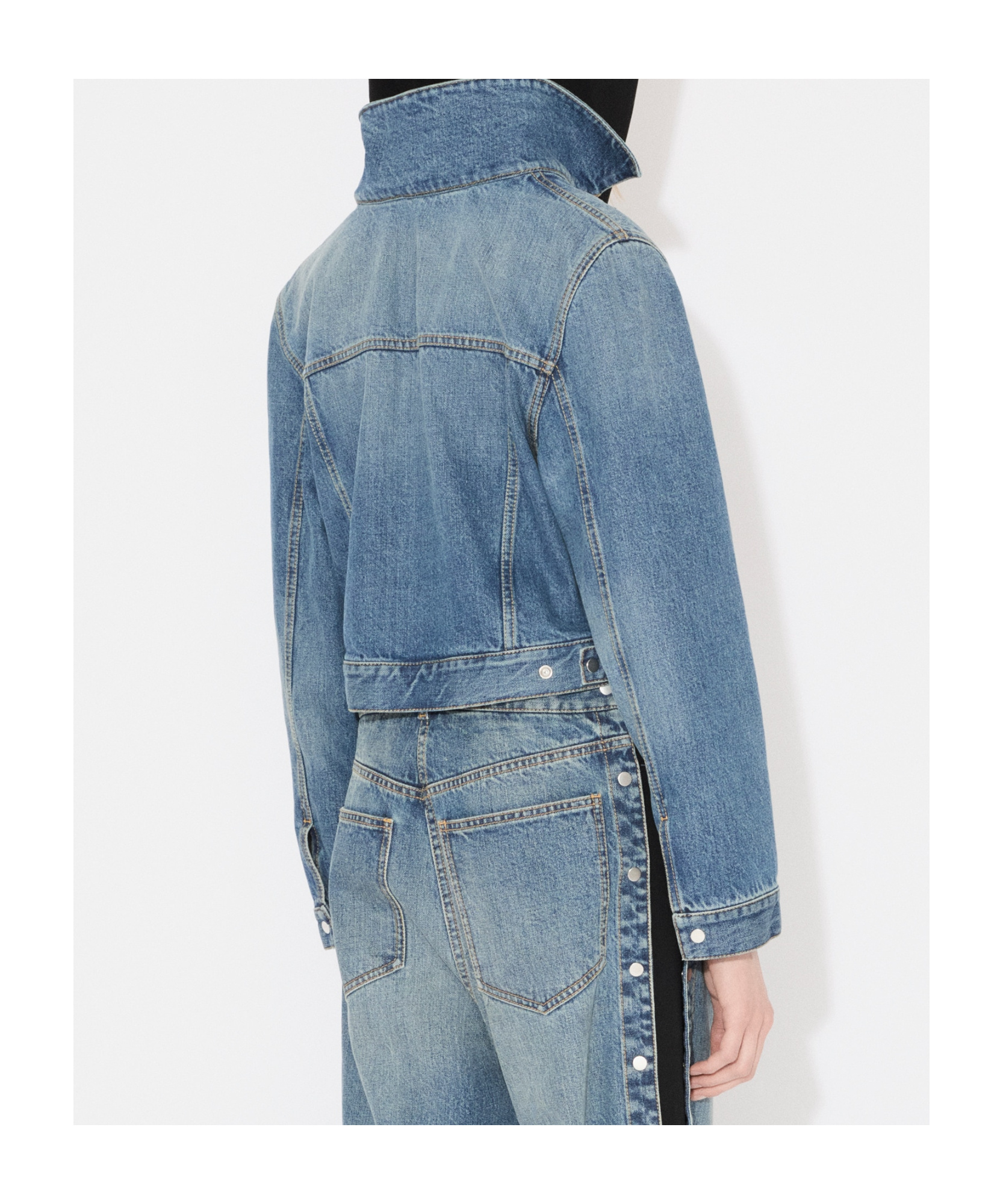 Alaïa Alaia Vintage Denim Jacket With Knitted Hood In Blue