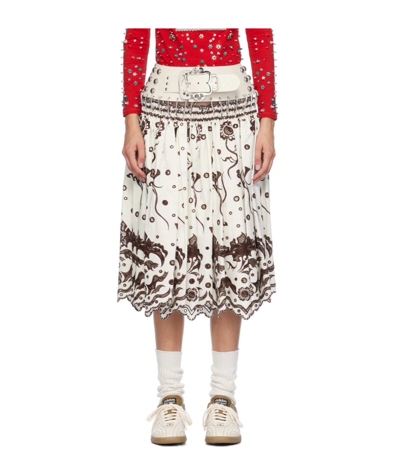 Chopova Lowena Mountaineering Button Mid-length Skirt In White