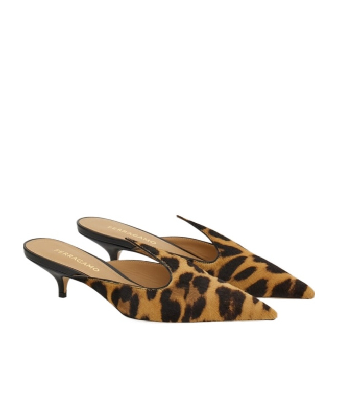 Ferragamo Pointed High-heeled Slippers In Brown