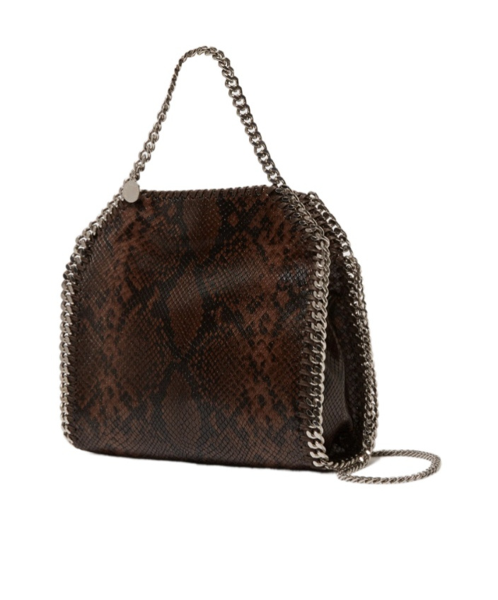 Stella Mccartney Falabella Fold-over Snakeskin-effect Tote Bag In Brown