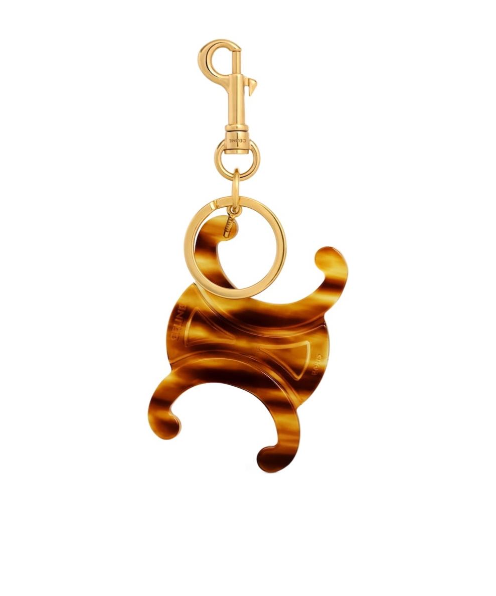 Celine Large Triomphe Keyring Charm In Acetate In Brown