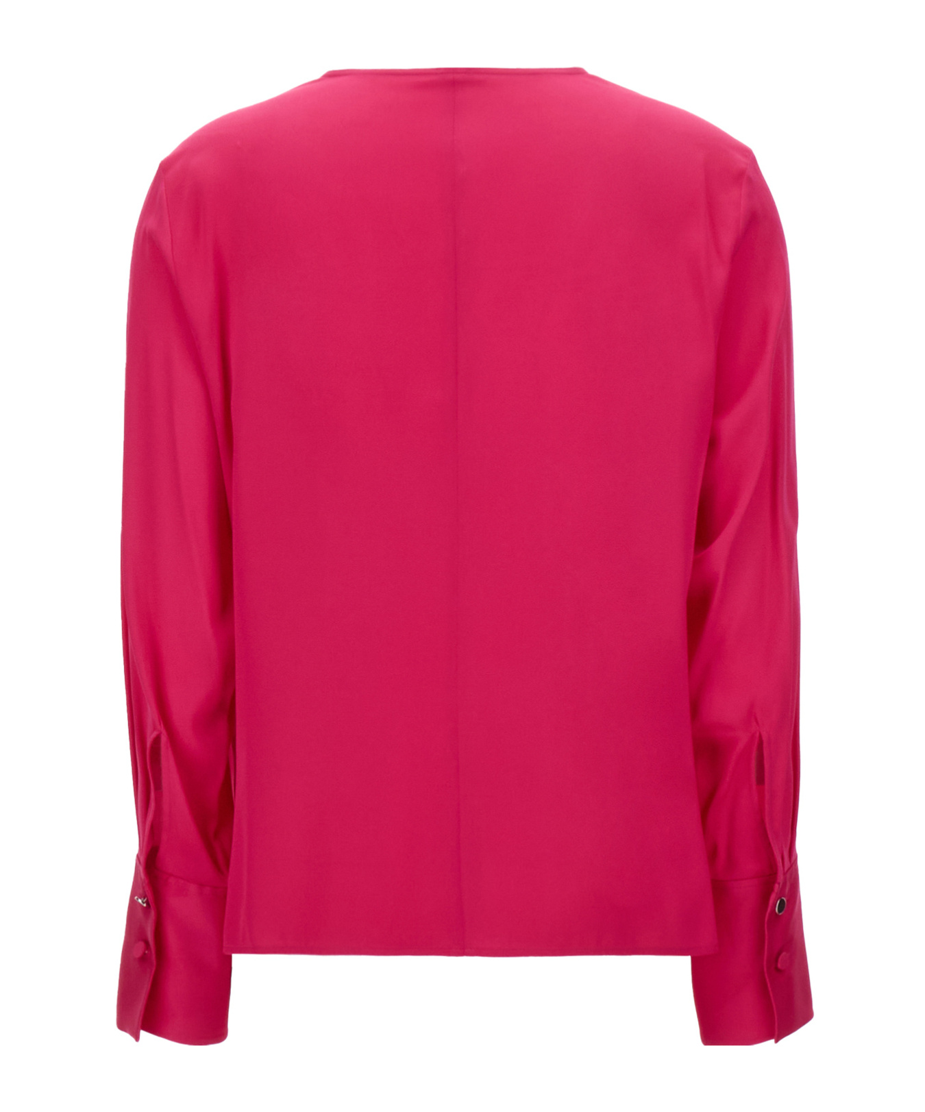 Hugo Boss Split-neck Silk-blend Blouse In Pink
