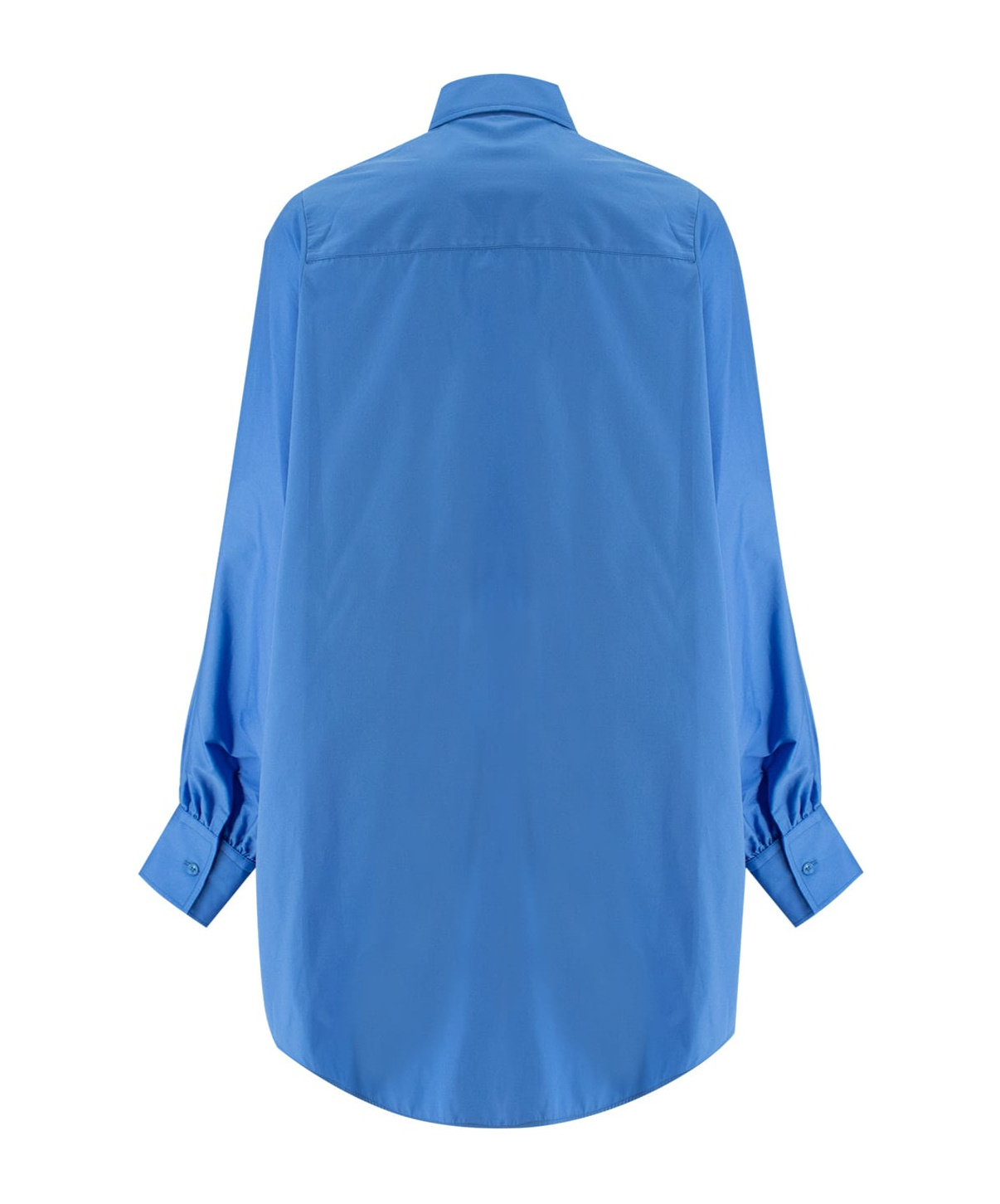 Ermanno Scervino Oversize Poplin Shirt Floral Embroidery In Blue