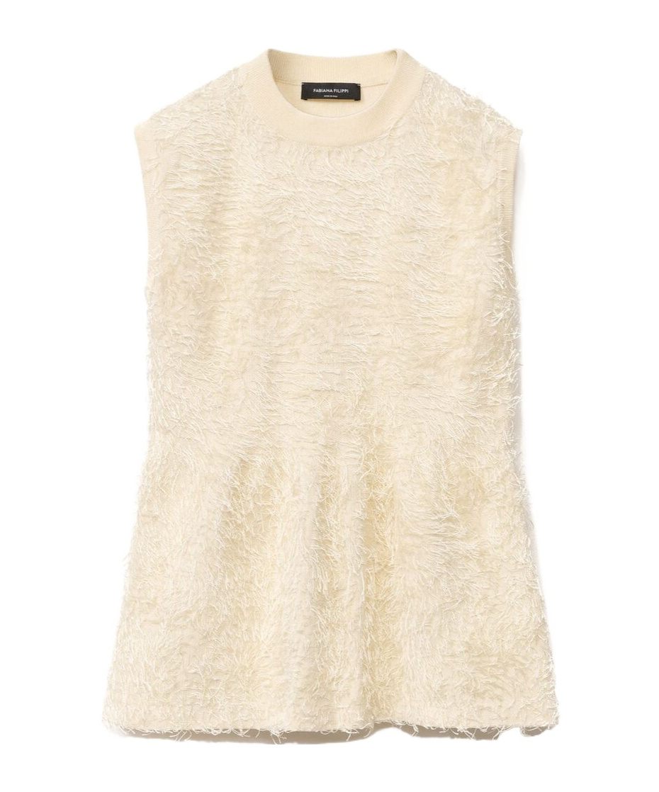 Fabiana Filippi Fringe Effect Viscose Tank Top In Nude