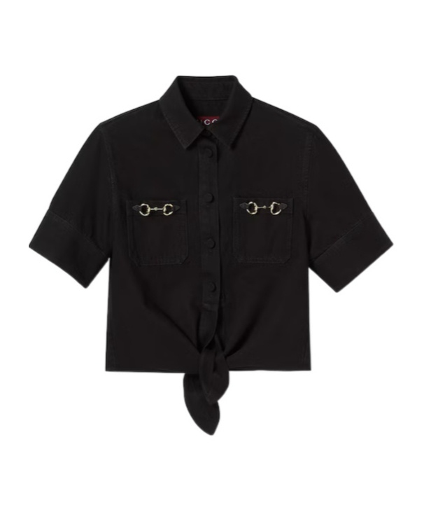 Gucci Denim Shirt With Horsebit In Black