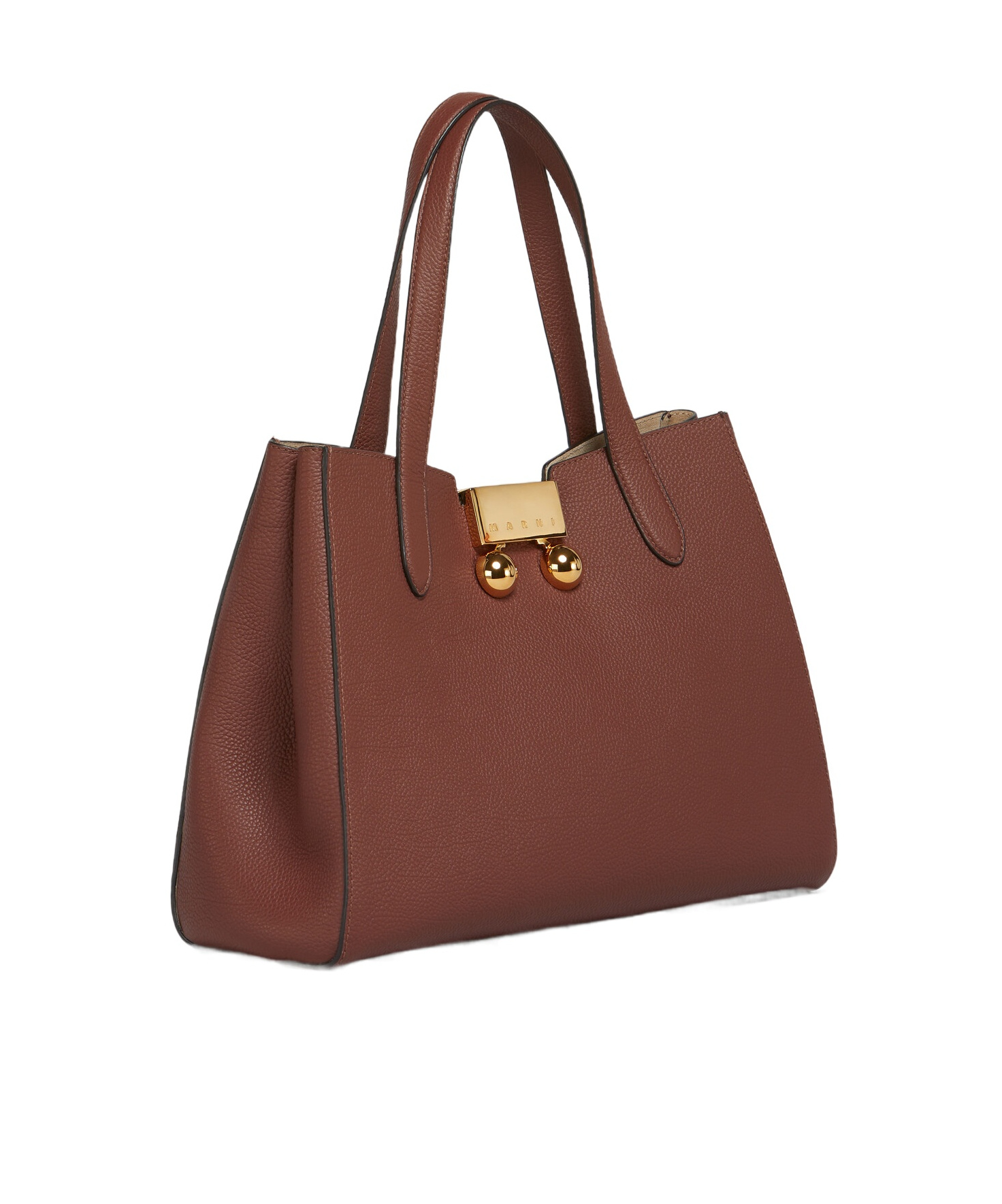 Shop Marni Brick Red Leather Trunkaroo Tote Small Handbag