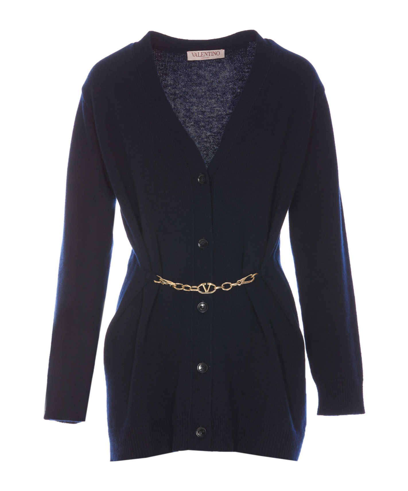 Valentino Knitwear With Belted Waist And V-neck In Black