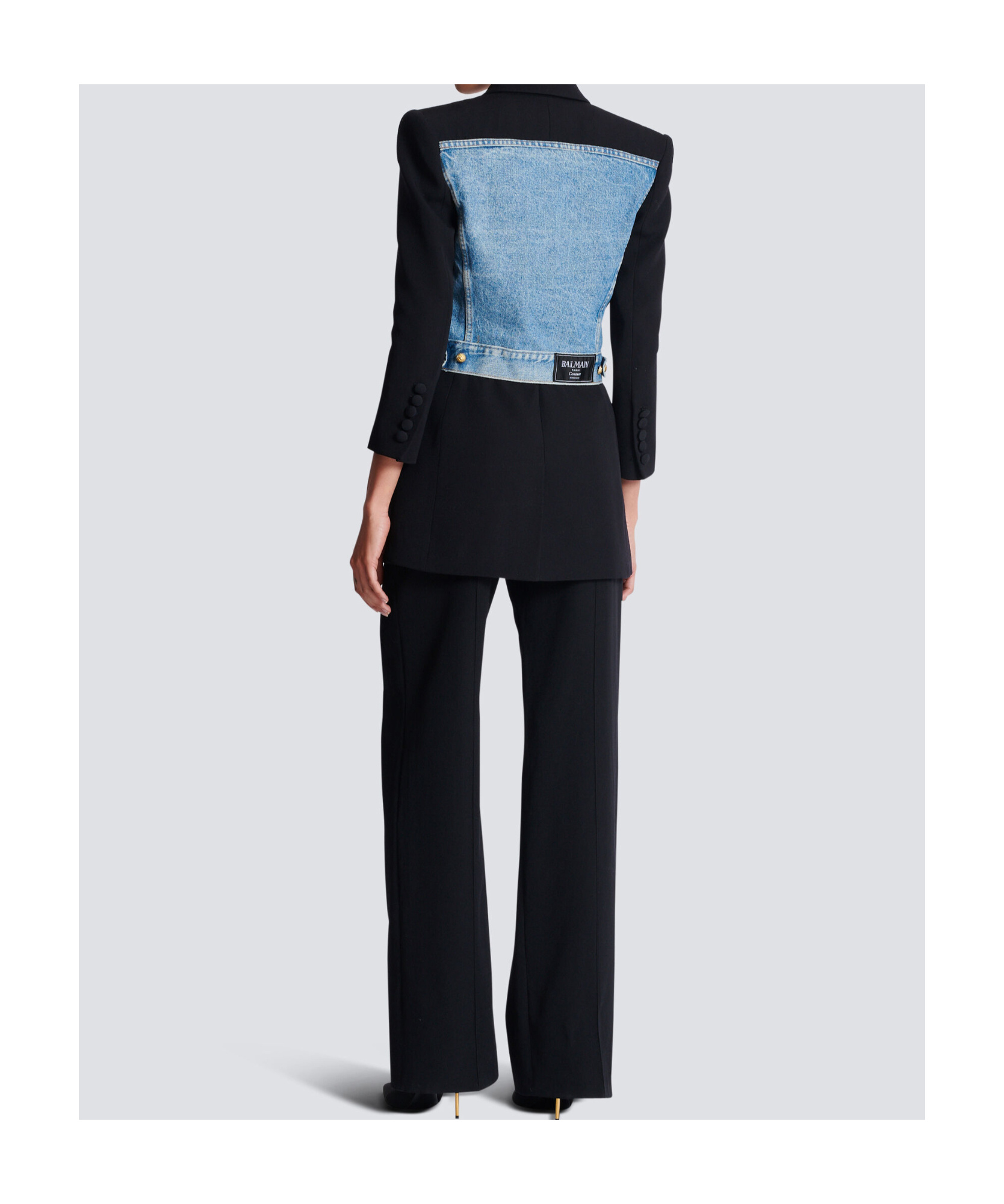 BALMAIN 1-BUTTON BI-MATERIAL JACKET