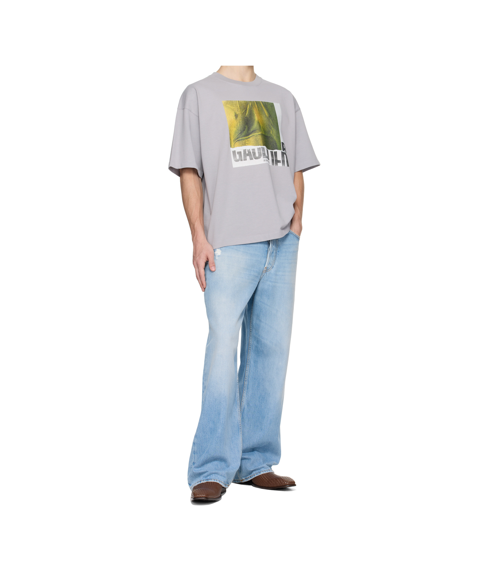 Jean Paul Gaultier Ssense Exclusive Gray Cotton Oversized Printed Water T-shirt In Gray