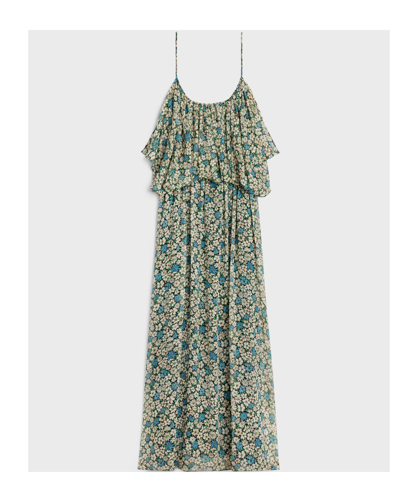 Celine Gathered Midi Dress In Silk Georgette In Green