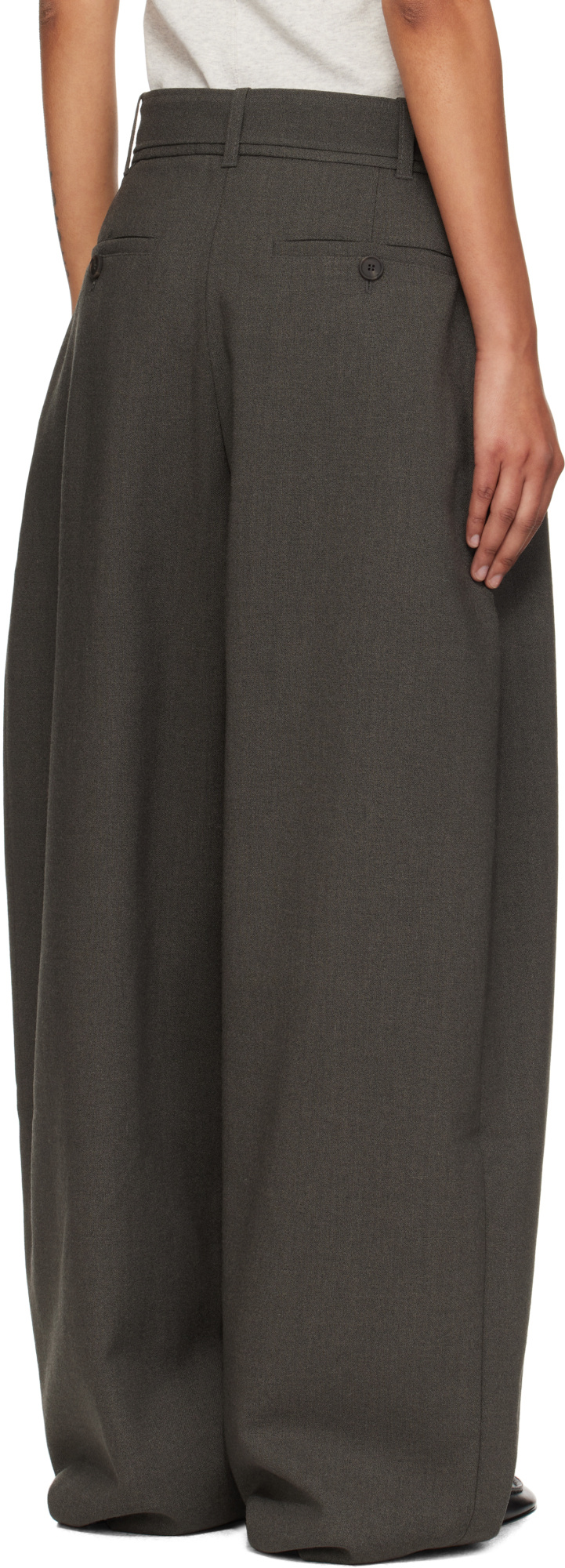 Studio Nicholson Taupe Belted Round Leg Trousers In Black