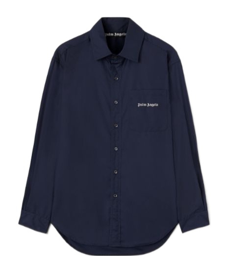 Palm Angels Logo Embroidered Long-sleeved Shirt In Black