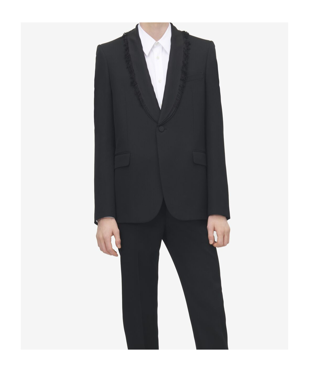 Alexander Mcqueen Men's Frayed Lapel Single-breasted Jacket In Black In Black