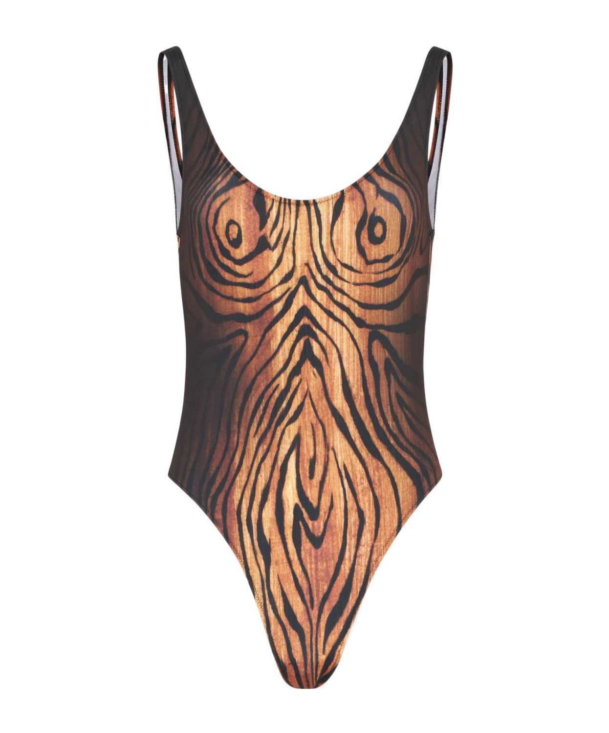 Jean Paul Gaultier Wood-print Scoopneck Swimsuit In Multi