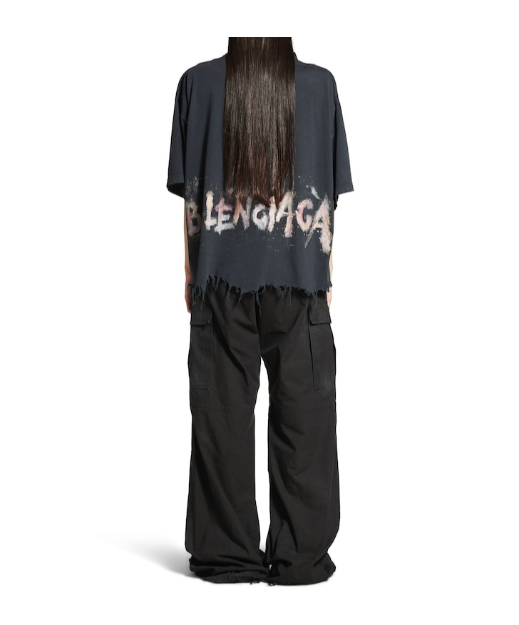 Balenciaga Nail Polish Cropped T-shirt In Faded Black In Faded Black