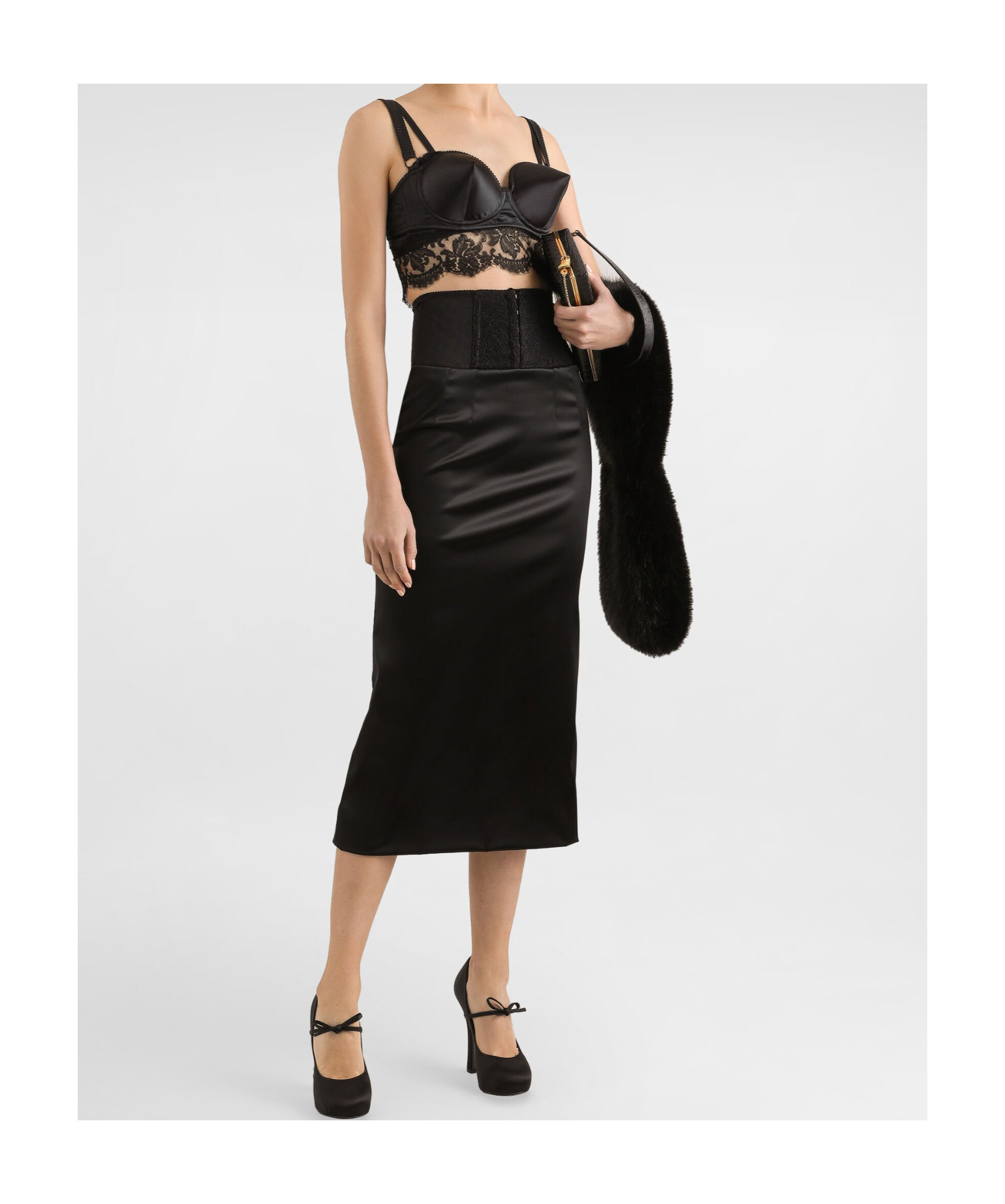 Dolce & Gabbana Lace-appliqué Midi Skirt In Black