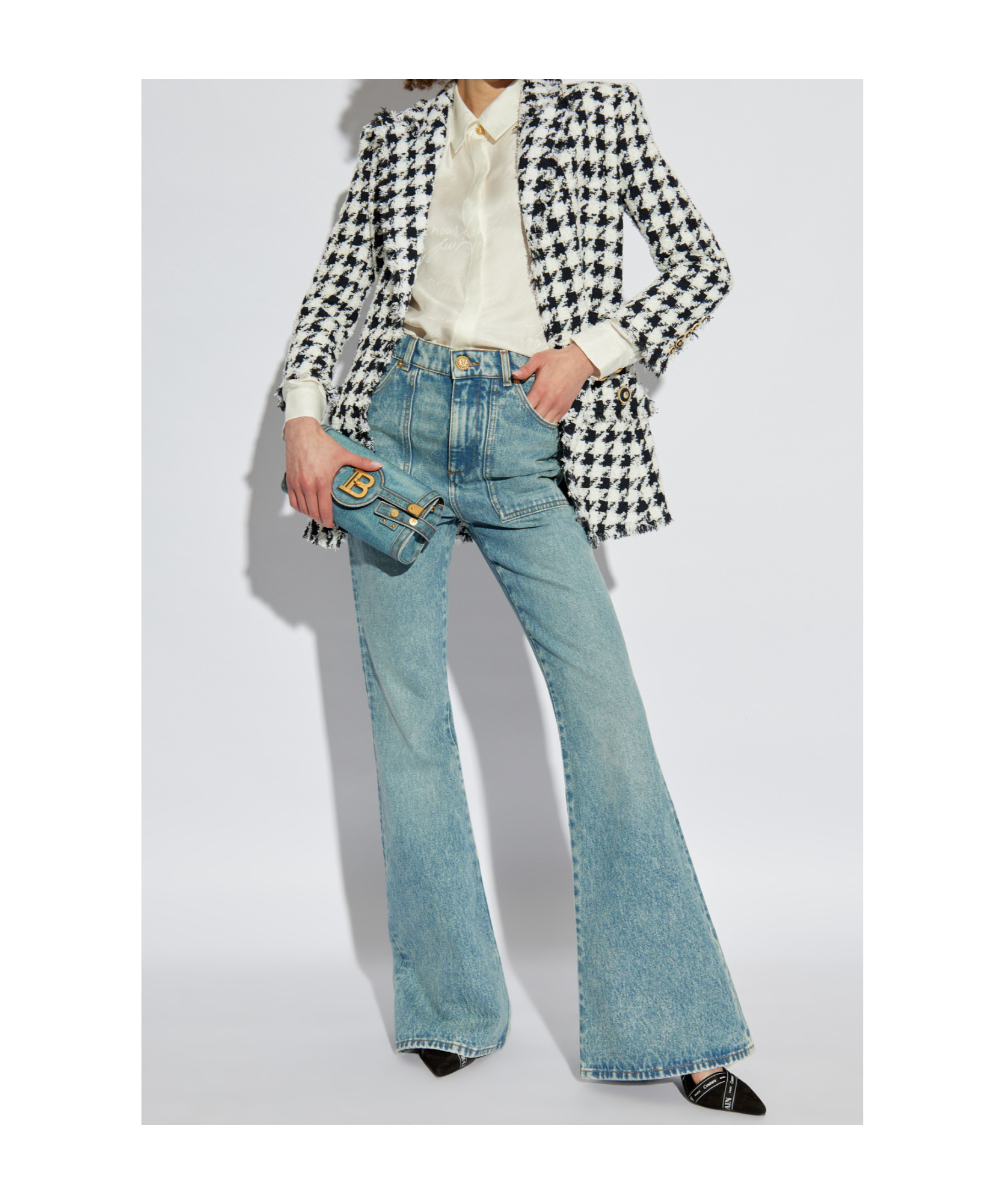 Shop Balmain Tweed Tailored Jacket In White