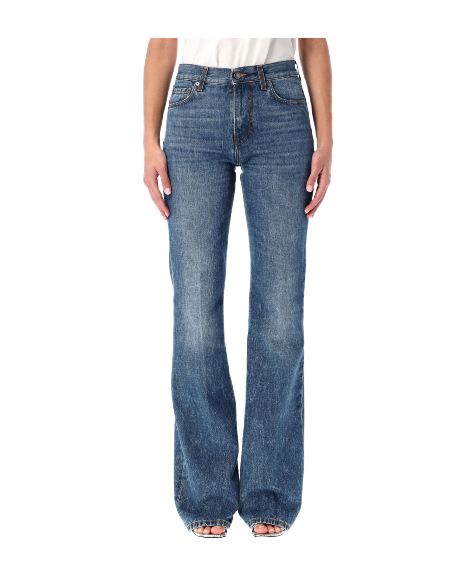 Haikure Denim Trousers With Belt Loops In White