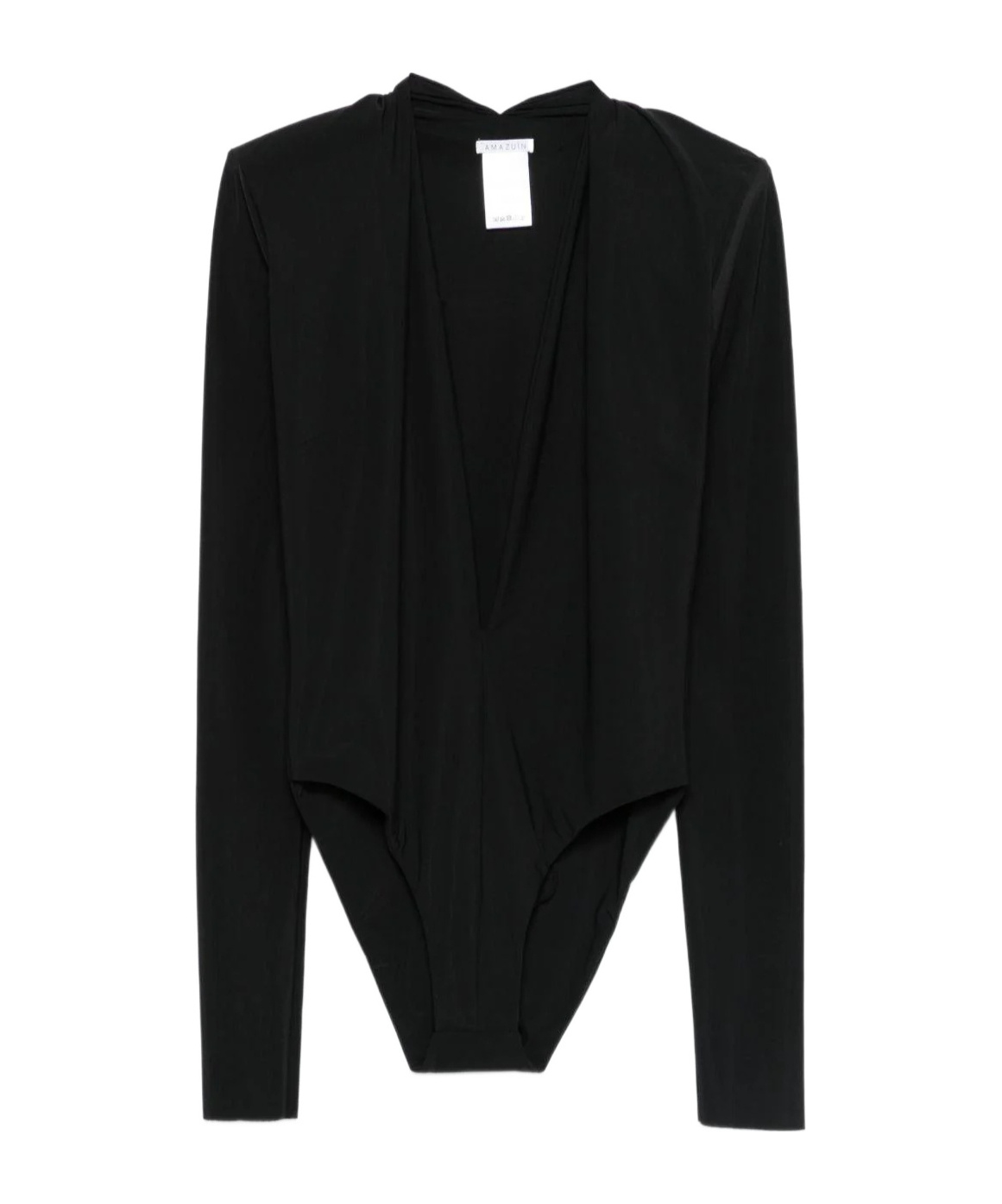 Amazuìn Plunging Neckline Black Bodysuit In Black
