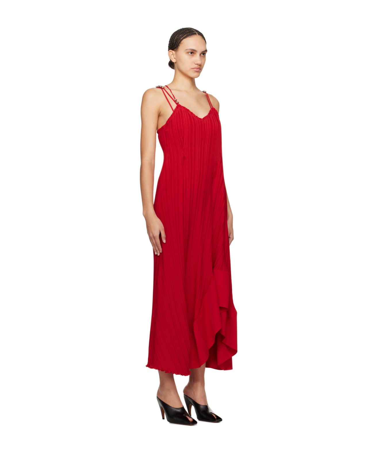 Lanvin Long Pleated Strapped Dress In Red