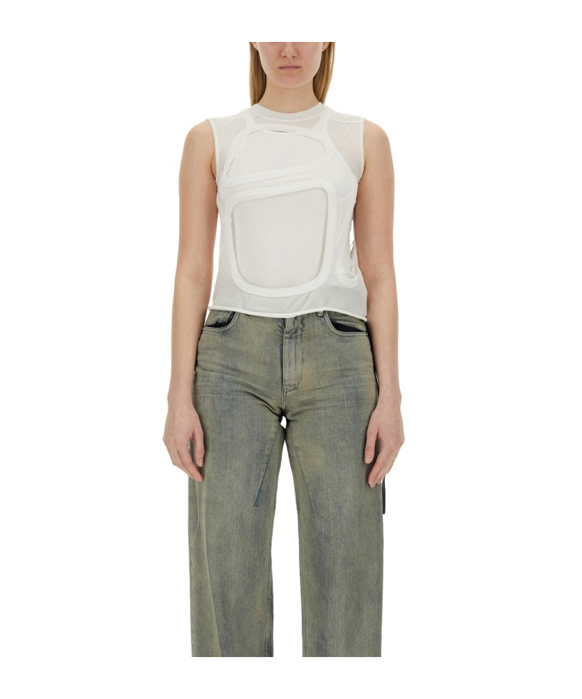 Rick Owens Drkshdw Sheer Sleeveless Top Cut-outs In Gray