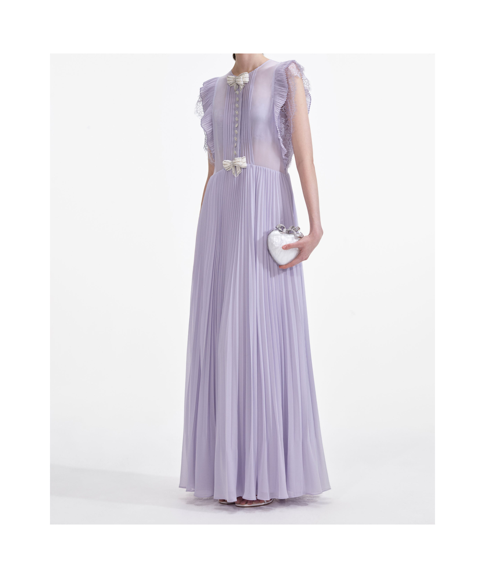 Shop Self-portrait Chiffon Ruffle Maxi Dress In Purple